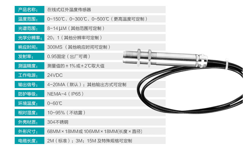 米科MIK-AL工業(yè)在線紅外測溫儀參數(shù)